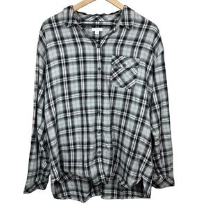 J. Jill LARGE Plaid Button Up Flannel 100% Cotton Fall Basic Essential Preppy